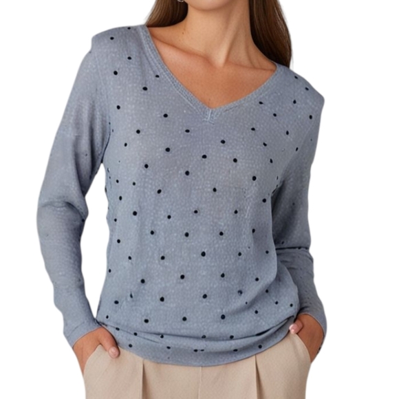 Tommy Hilfiger Sweater Grey Black Polkadot  Cotton Preppy Office 90s Women Small - Picture 1 of 9